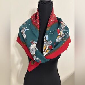 Vintage Jim Renoir Equestrian Polo 30” sq green and red scarf